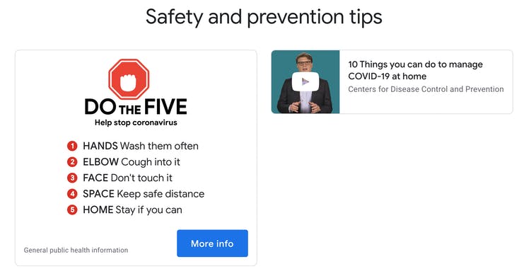 Google's COVID-19 Information Portal
