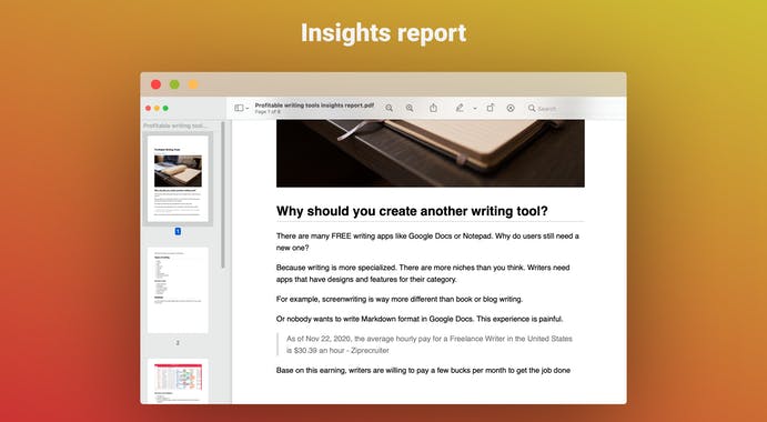 Profitable writing tools database