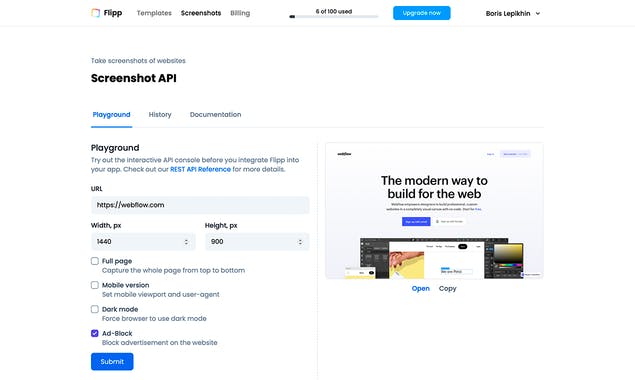 Screenshot API by Flipp