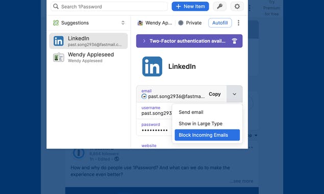 Masked Emails by 1Password